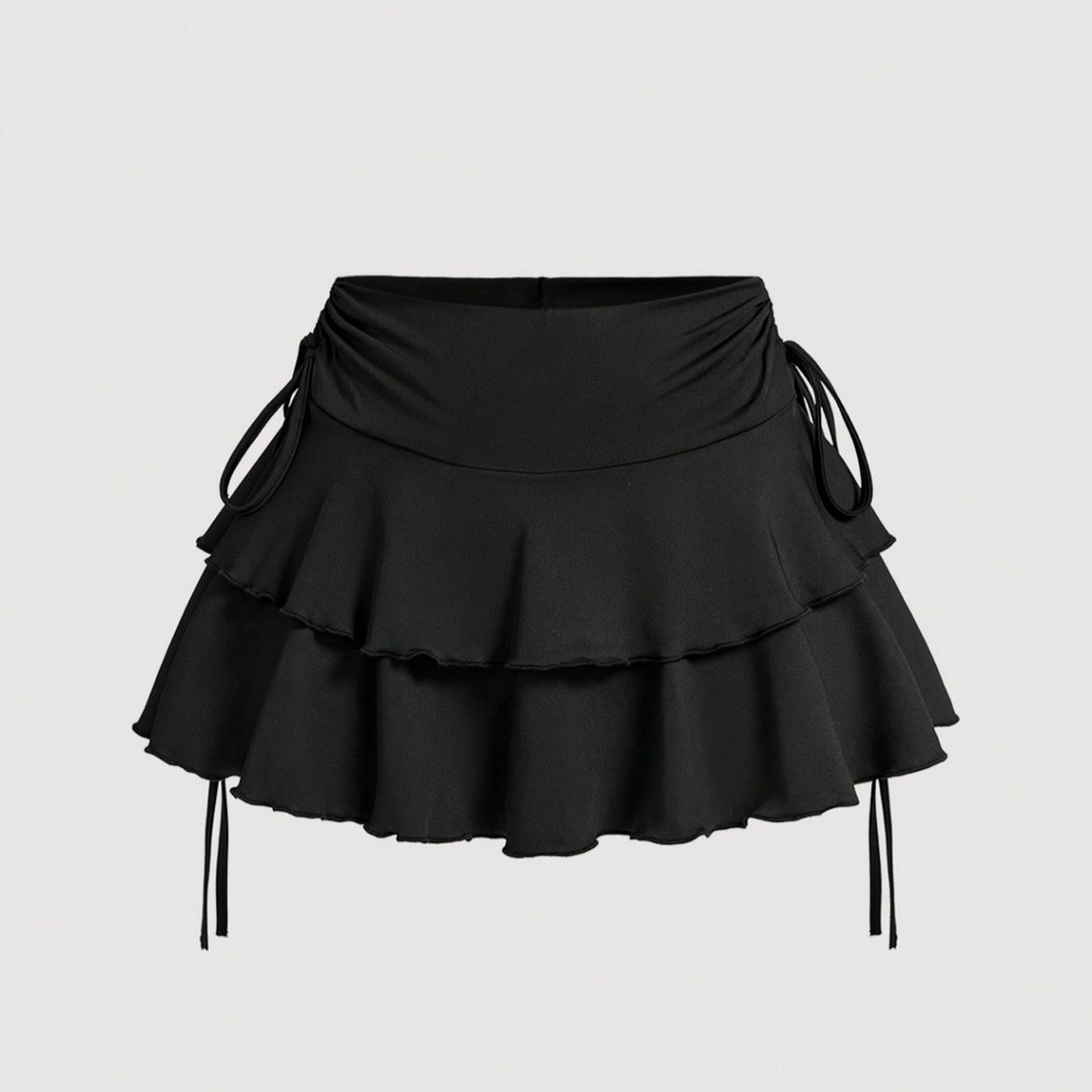 SHEIN Black Skater Mini Skirt with Ruffled Tie Front